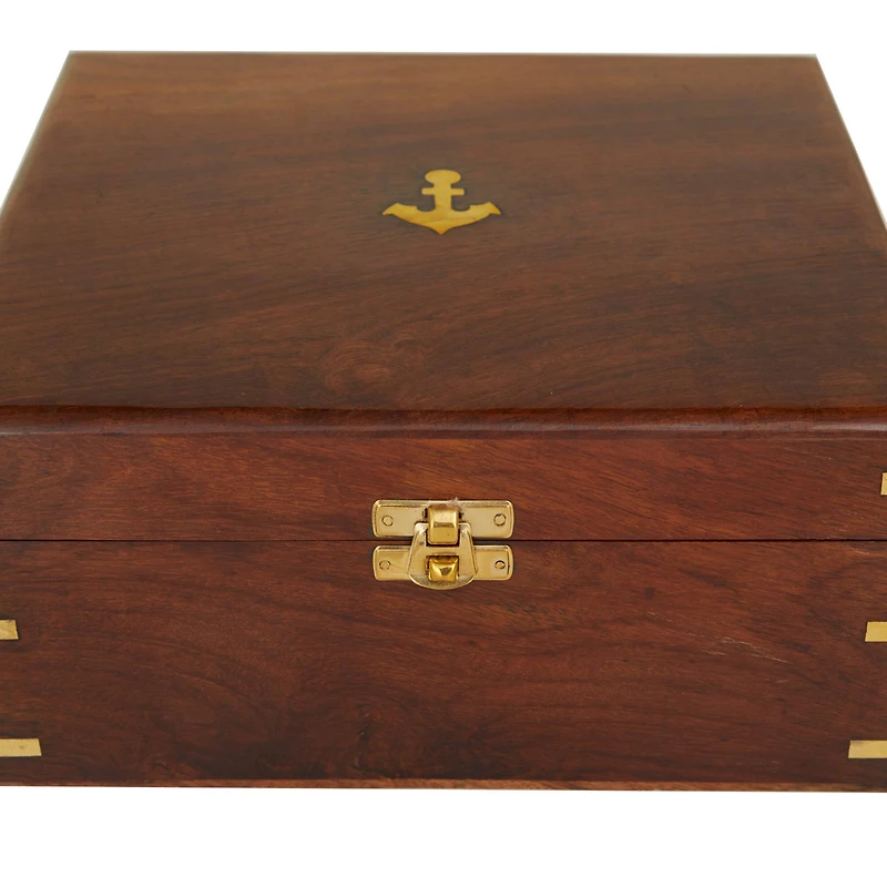 7" Gold Brass Sextant Compass with Decorative Wood Box
