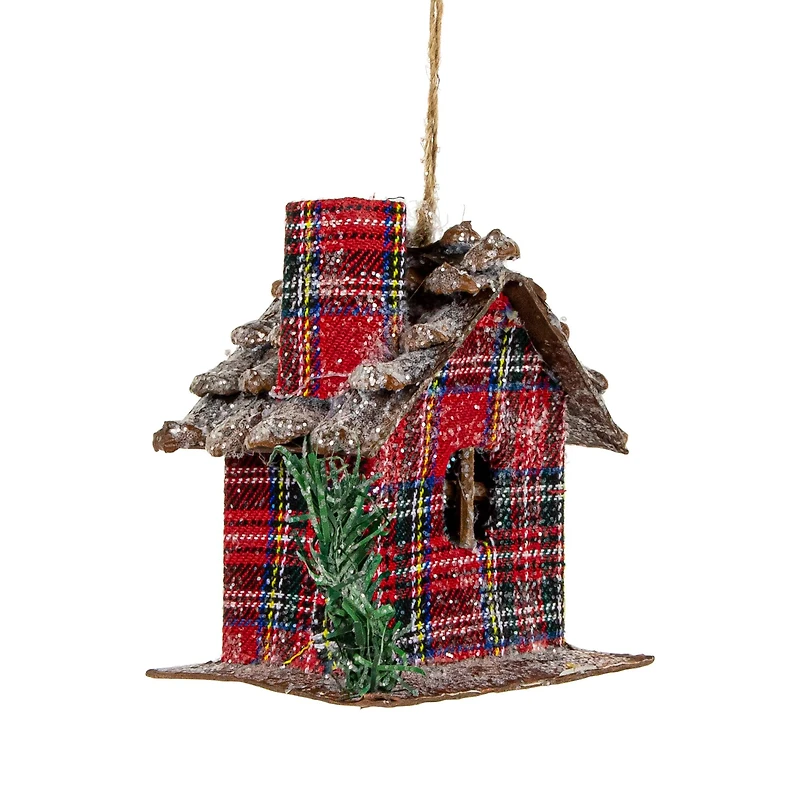 Plaid and Pine Needle Rustic Cabin Christmas Ornament - 4.25" - Red and Brown