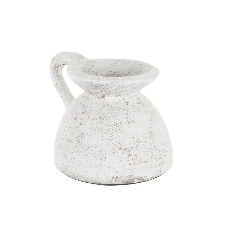 11" Cream Ceramic Textured Pot Vase with Handle