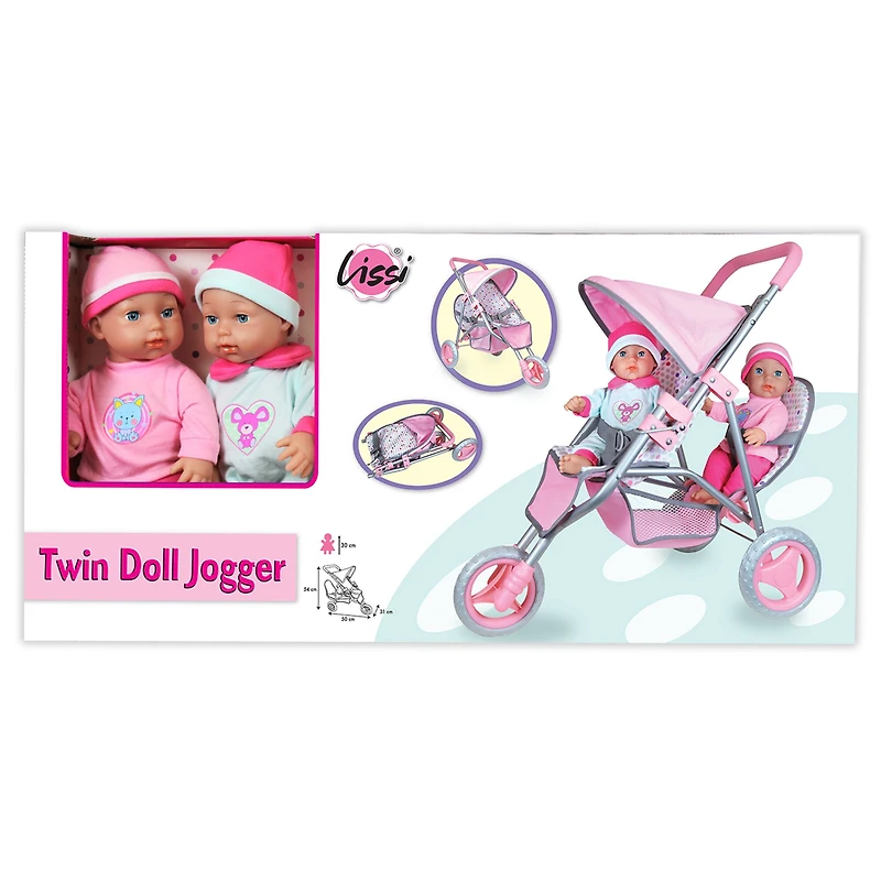 Lissi Dolls 11" Twin Baby Dolls With Twin Jogger Stroller