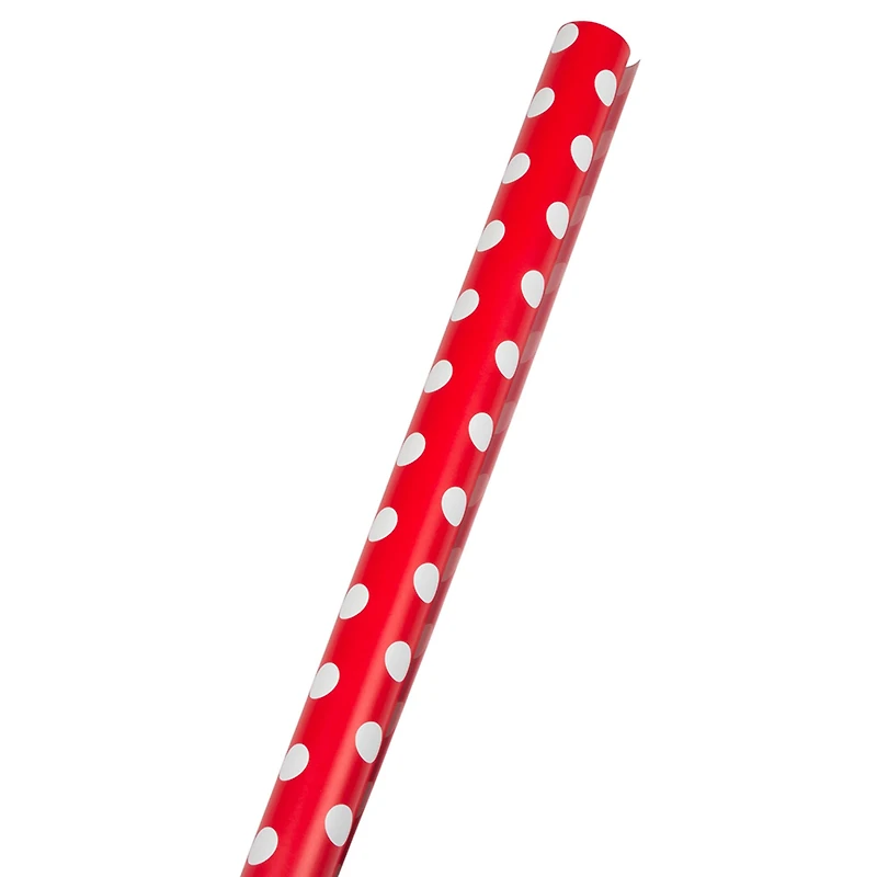JAM Paper Red with White Dots Gift Wrap, 2ct.