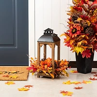 Glitzhome® 20" Fall Sunflower, Pinecone and Berry Wood Lantern Centerpiece
