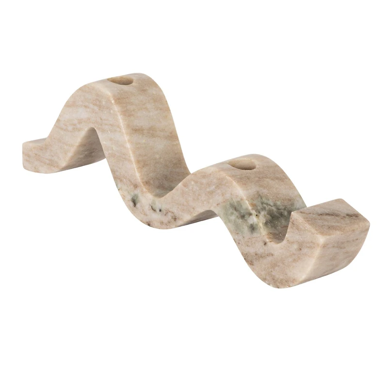 Hello Honey® 14.5" Beige Modern Marble and Brass Wave Double Taper Holder