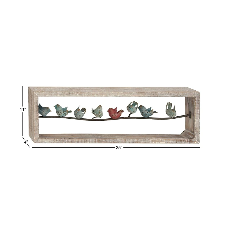 Whitewashed Wood Farmhouse Birds Wall Accent