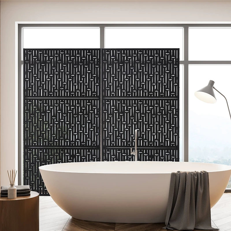 Glitzhome® 6ft. Black Galvanized Steel Bamboo Pattern Privacy Screen Fence Panel & Room Divider