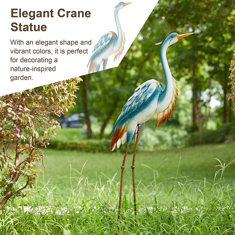 Glitzhome® 40" Metal Standing Crane Garden Statue with Stakes