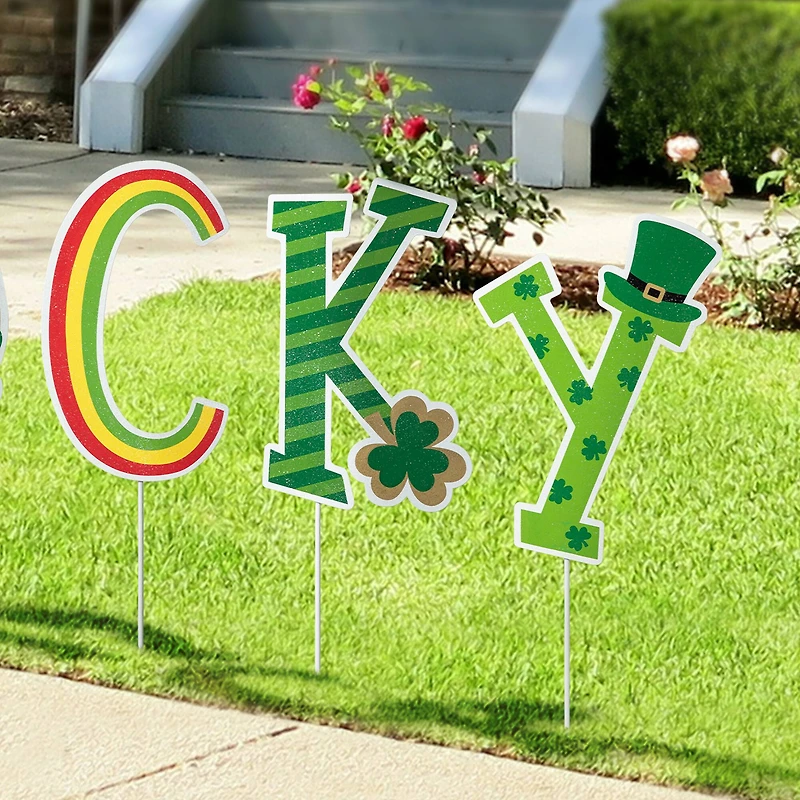 Glitzhome® Set of 5 St. Patrick's Metal "Lucky" Yard Stake