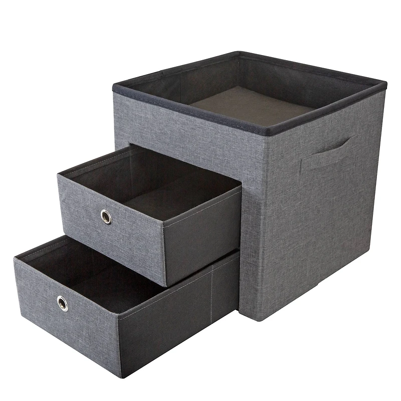 Simplify Gray 2 Drawer Collapsible Storage Ottoman