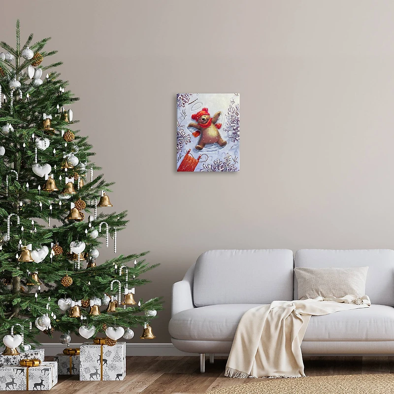 Stupell Industries Bear Cub Snow Angel Sled Canvas Wall Art