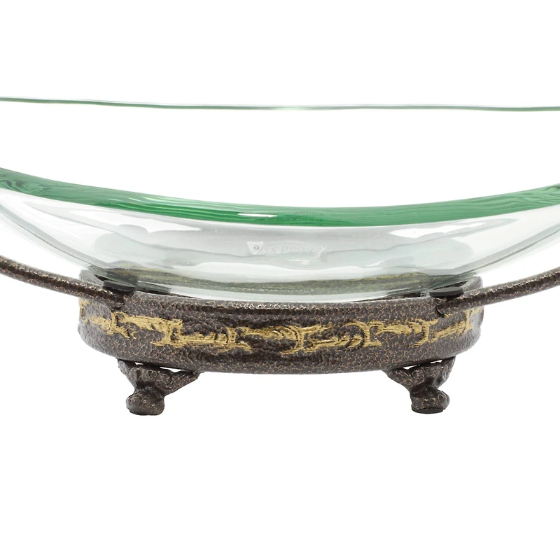 Gold Glass and Metal Traditional Serving Bowl, 5" x 17" x 11"