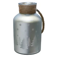 12" Christmas Trees and Snowflakes Pillar Candle Holder with Handle