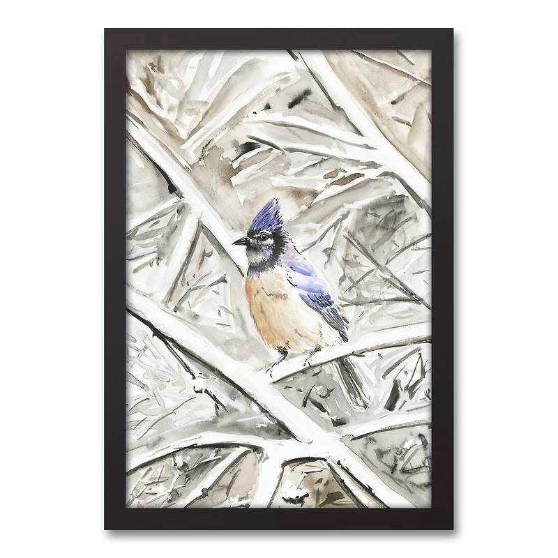 Winter Blue Jay 12" x 18" Black Framed Canvas