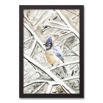Winter Blue Jay 12" x 18" Black Framed Canvas