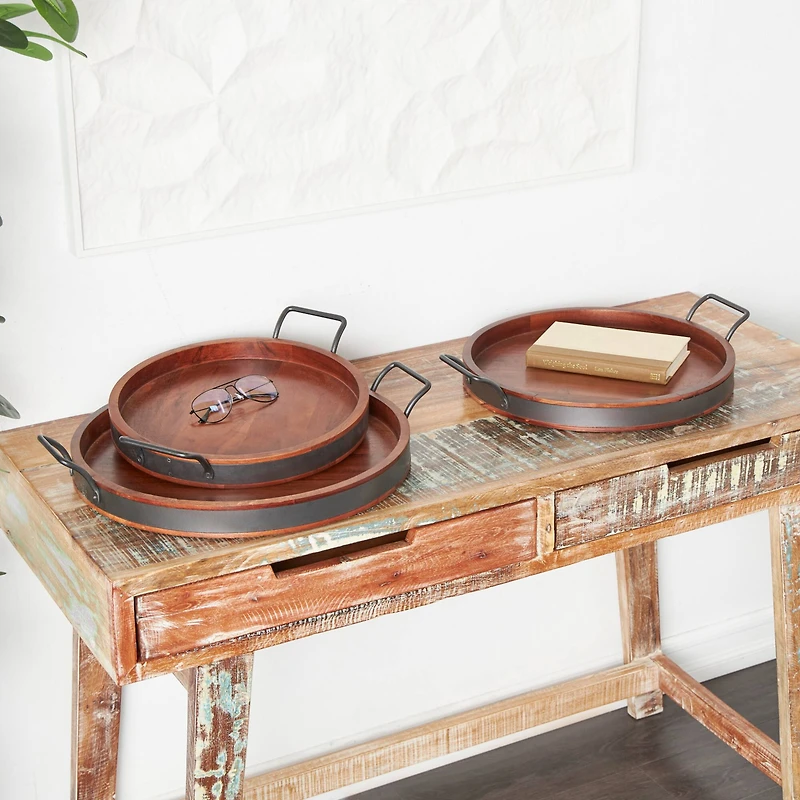 Round Wood Decorative Nesting Tray Set