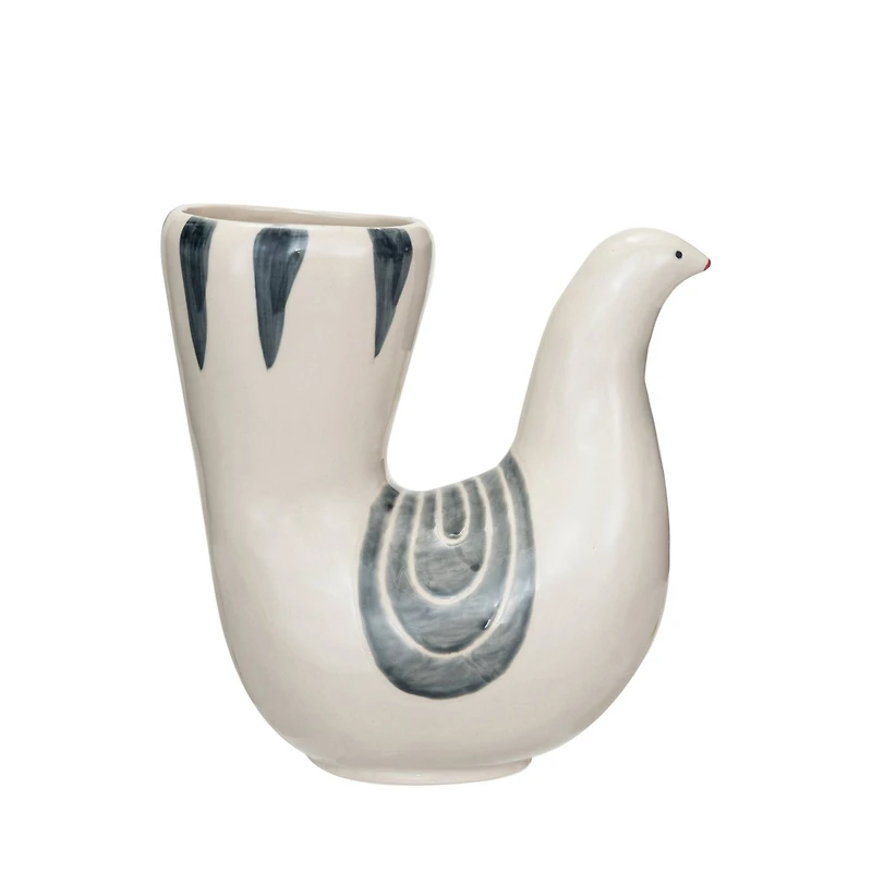 Hello Honey® 7.5" White, Gray & Blue Hand-Painted Stoneware Dove Vase