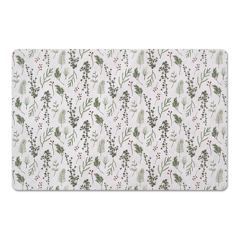 Pine Greenery on White Floor Mat