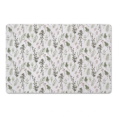 Pine Greenery on White Floor Mat