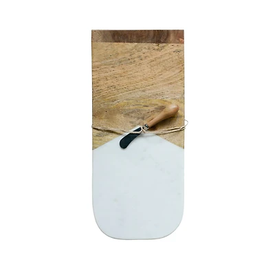 Hello Honey® 17.5" Marble & Mango Wood Cutting Board with Canape Knife Set