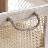 Light Brown Rattan Woven Basket with Rope Handles