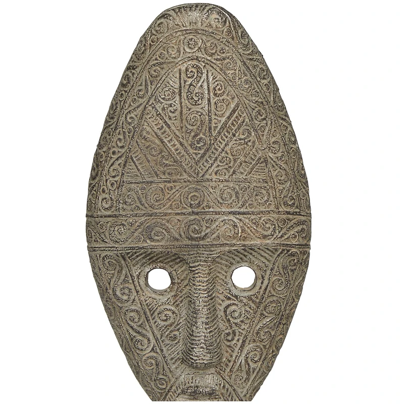 Gray Polystone Handmade Carved Mask Sculpture Set