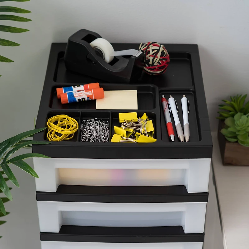 IRIS Black -Drawer Storage Cart with Organizer Top