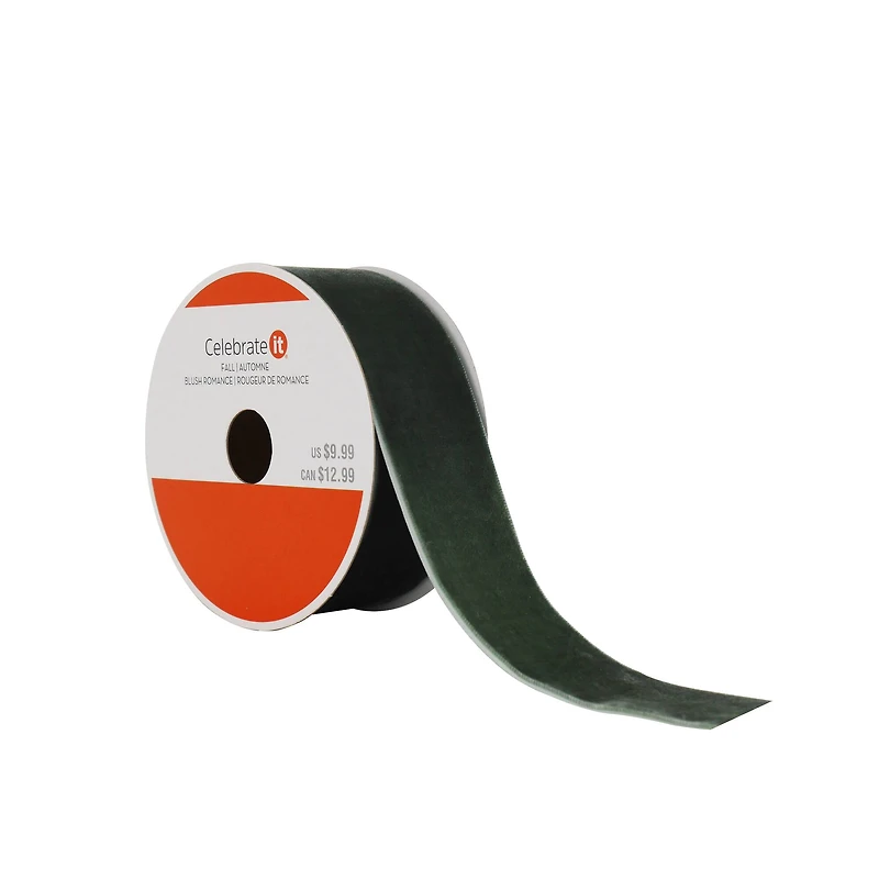 1.5" x 3yd. Green Velvet Ribbon by Celebrate It® Blush Romance