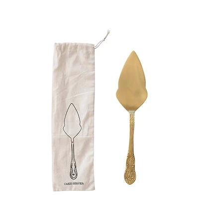 Hello Honey® 11" Brass Cake Server in Printed Drawstring Bag