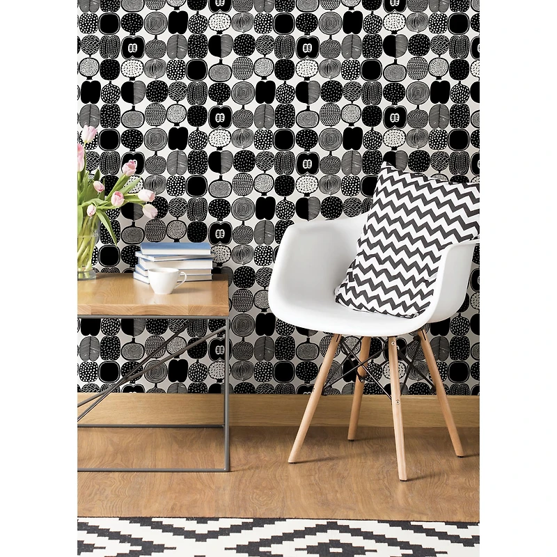 Brewster Marimekko Black & White Kompotti Peel & Stick Wallpaper