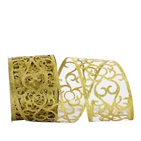 JAM Paper 2.5" x 10yd. Gold Glitter Scroll Wired Sheer Ribbon