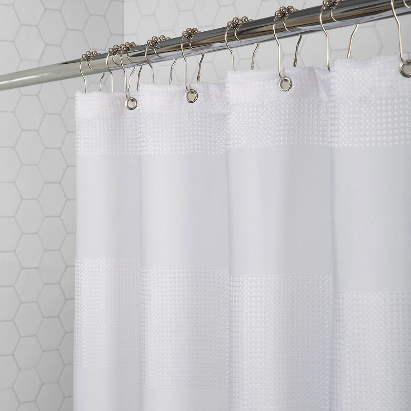 Elle Décor White Jacquard Weave Shower Curtain