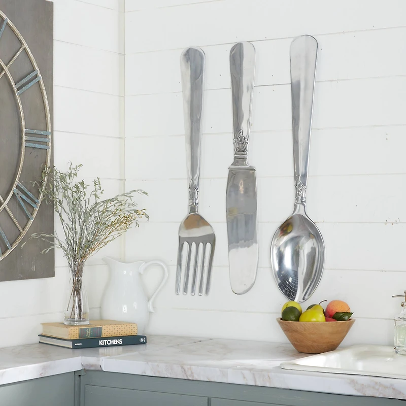 Silver Aluminum Flatware Wall Accent Set, 3ct.