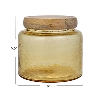 Hello Honey® Yellow & Whitewash Hammered Glass Jar with Mango Wood Lid