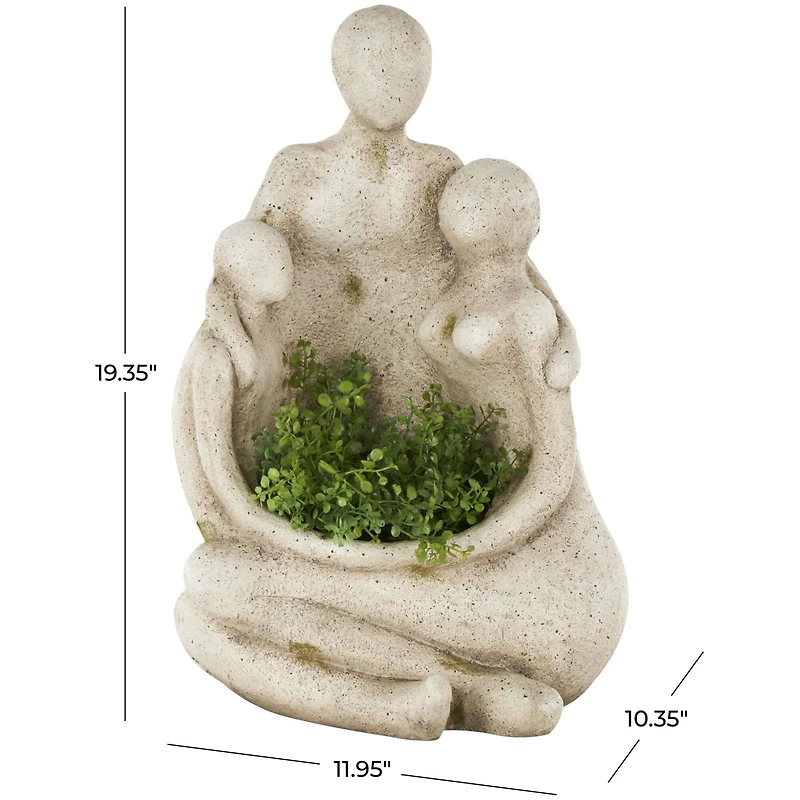 19" Cream Embracing Family Figures Sitting Planter