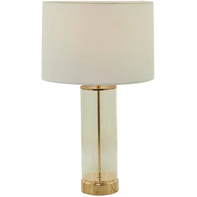 CosmoLiving by Cosmopolitan Gold Tempered Glass Transparent Base Table Lamp with Drum Shade 14" x 14" x 25"