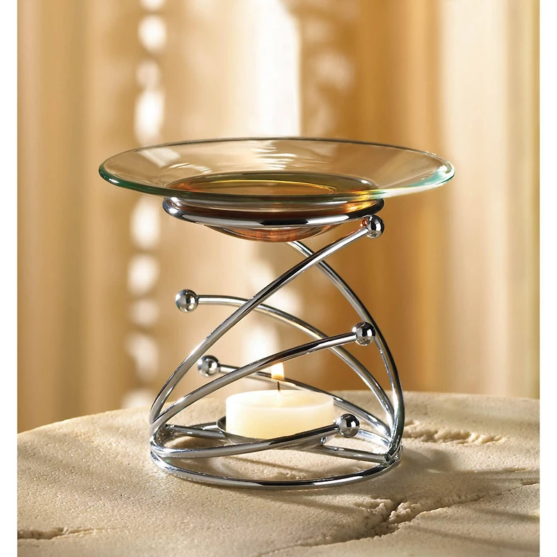 4" Modern Swirl Metal & Glass Candle Oil Warmer