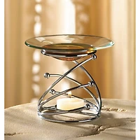 4" Modern Swirl Metal & Glass Candle Oil Warmer