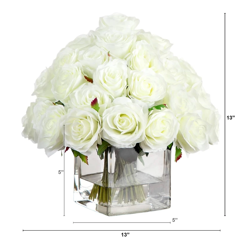 Wedding Collection 13in. Artificial Rose Arrangement in Glass Vase