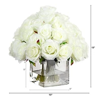 Wedding Collection 13in. Artificial Rose Arrangement in Glass Vase
