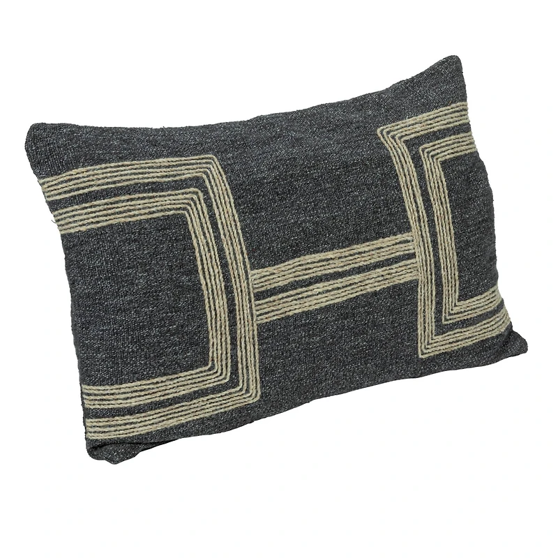 Hello Honey® Charcoal & Natural Cotton Blend Lumbar Pillow with Jute Embroidery