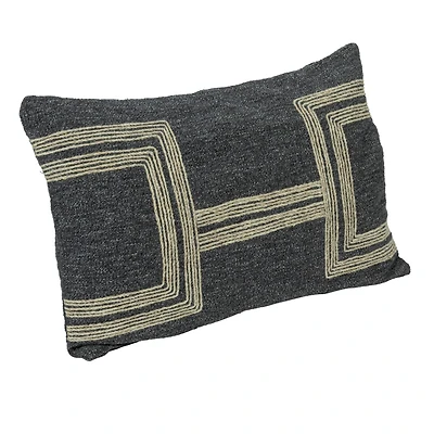 Hello Honey® Charcoal & Natural Cotton Blend Lumbar Pillow with Jute Embroidery