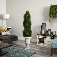 5ft. Double Pond Cypress Spiral Topiary Tree in Urn