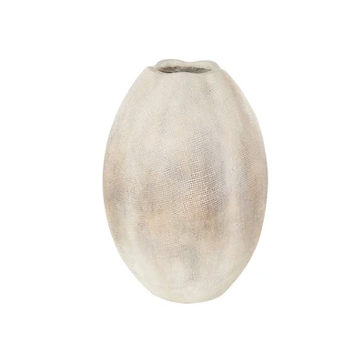 17" Cream Checkered Patterns Magnesium Oxide Decorative Vase