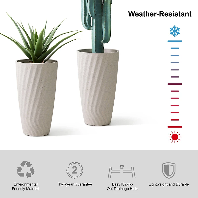 Glitzhome® 24" Sand Beige Faux Terrazzo Wave Textured Ceramic Planters, 2ct.