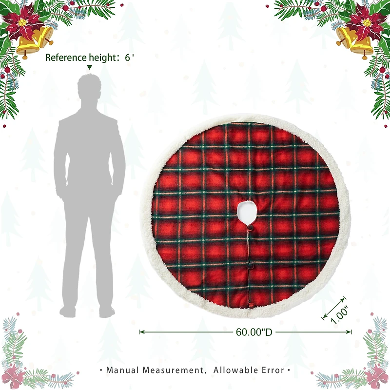 Glitzhome® 60" Red & Black Plaid Reversible Sherpa/Flannel Christmas Tree Skirt