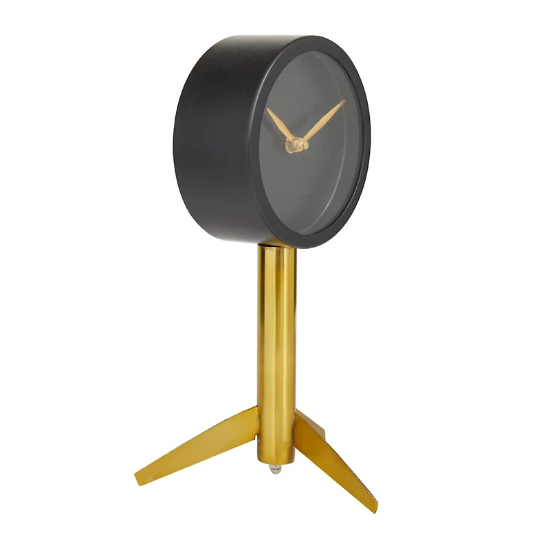 The Novogratz 11" Black Stainless Steel Clock with Gold Stand