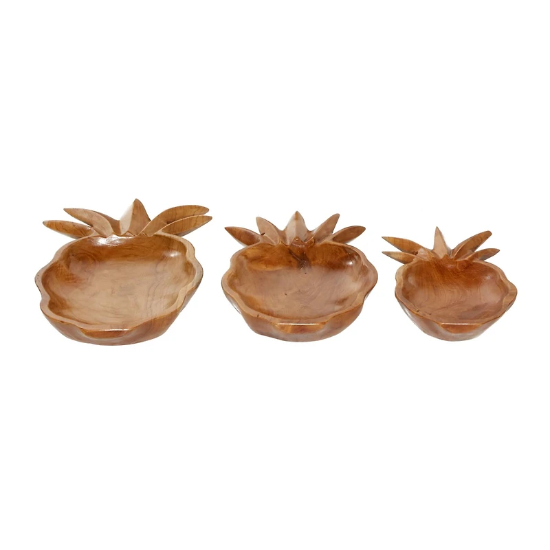 Natural Brown Pineapple Teak Wood Bowl Set