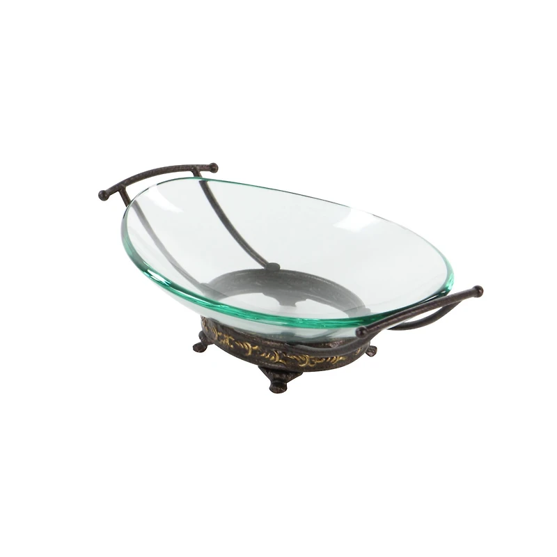 Gold Glass and Metal Traditional Serving Bowl, 5" x 17" x 11"