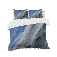 Designart 'Black And Blue Abstract Water Painting' Geometric Bedding Set