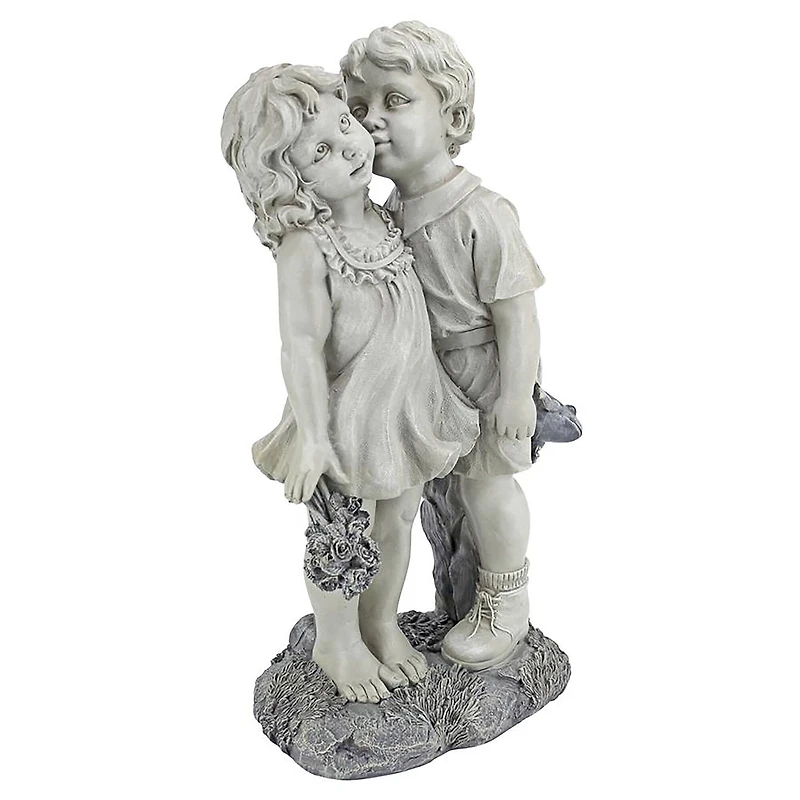 Design Toscano® 22" Young Sweethearts Kissing Children Garden Statue
