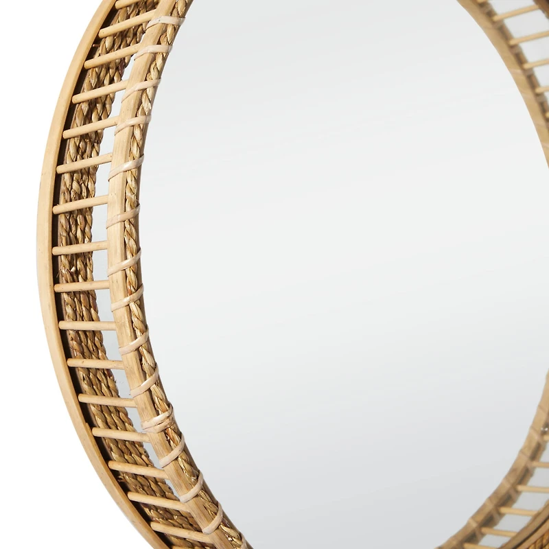 The Novogratz Light Brown Bamboo Handmade Weaved Rattan Wall Mirror 21" x 5" x 21"